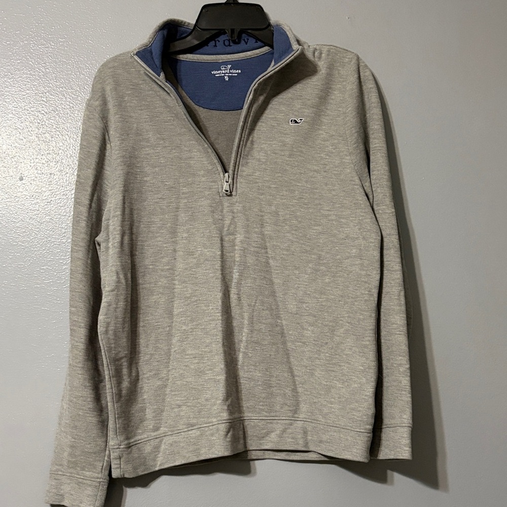 Vineyard Vines Heather Gray and Navy Zip-Up Sweater kids size 18